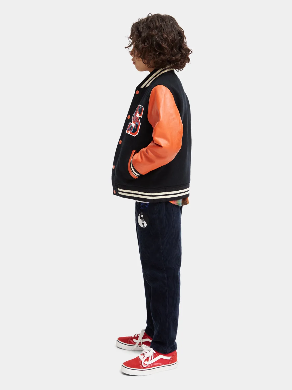 Kids - Wool college jacket with leather sleeves