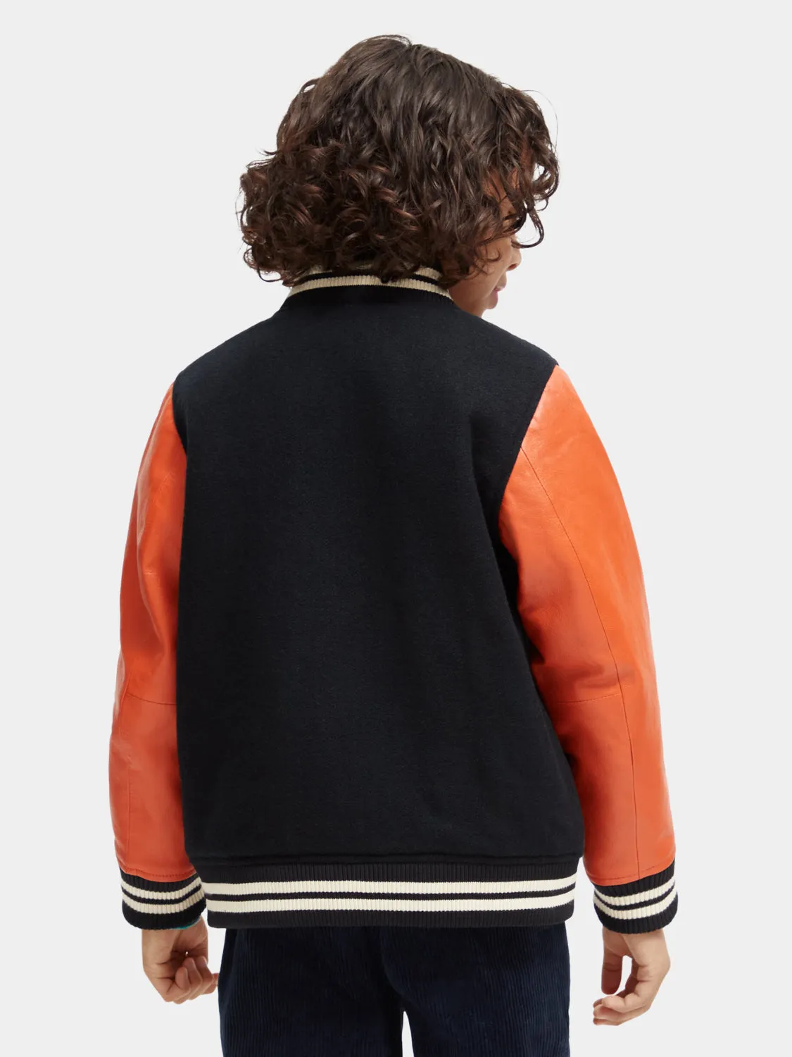 Kids - Wool college jacket with leather sleeves