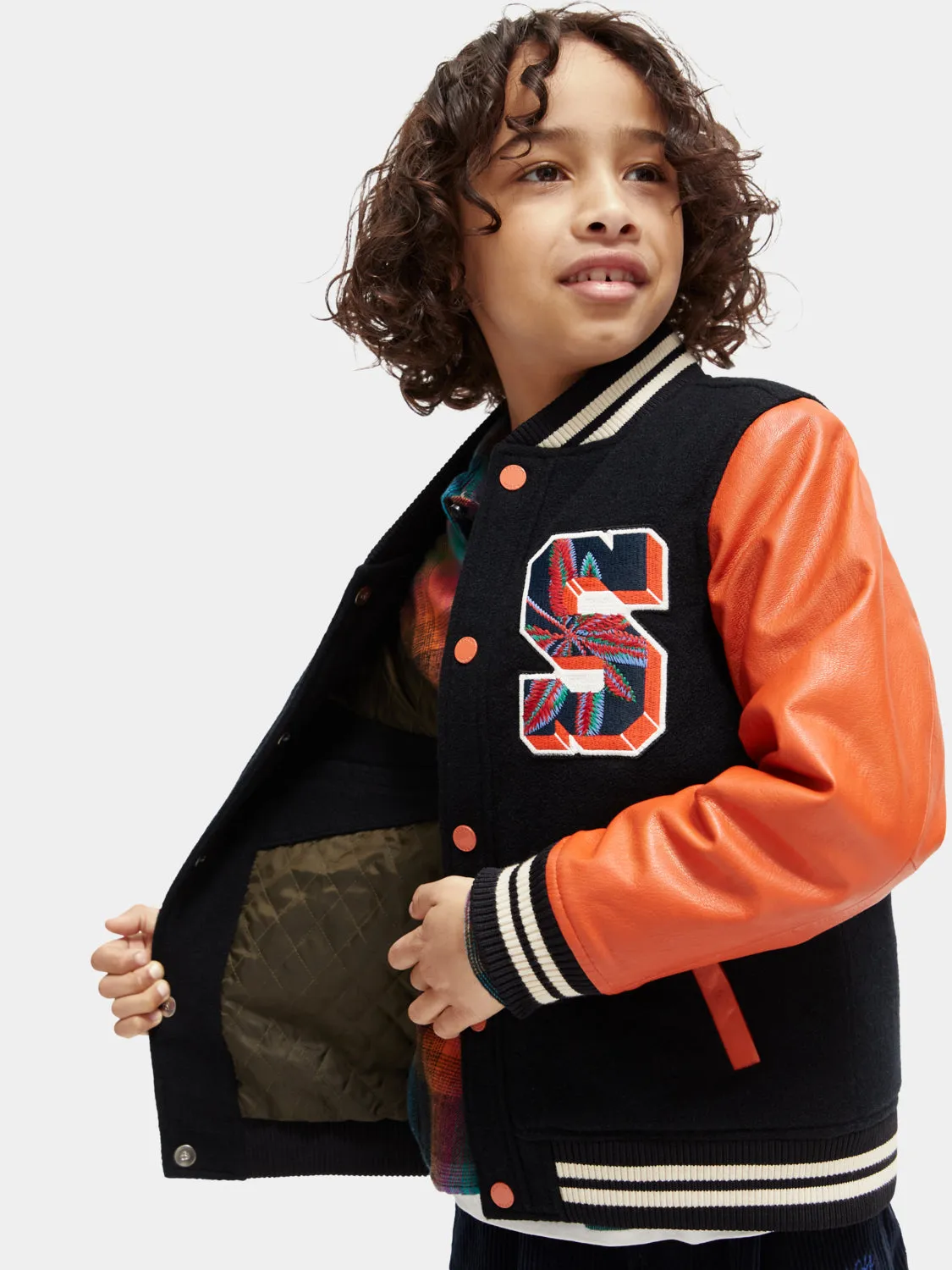 Kids - Wool college jacket with leather sleeves