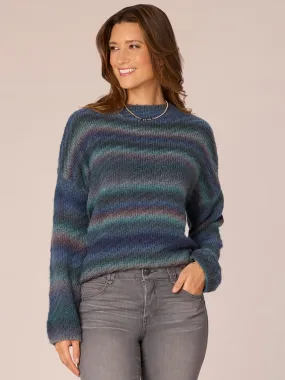 Long Drop Shoulder Sleeve Funnel Neck Ombre Stripe Sweater