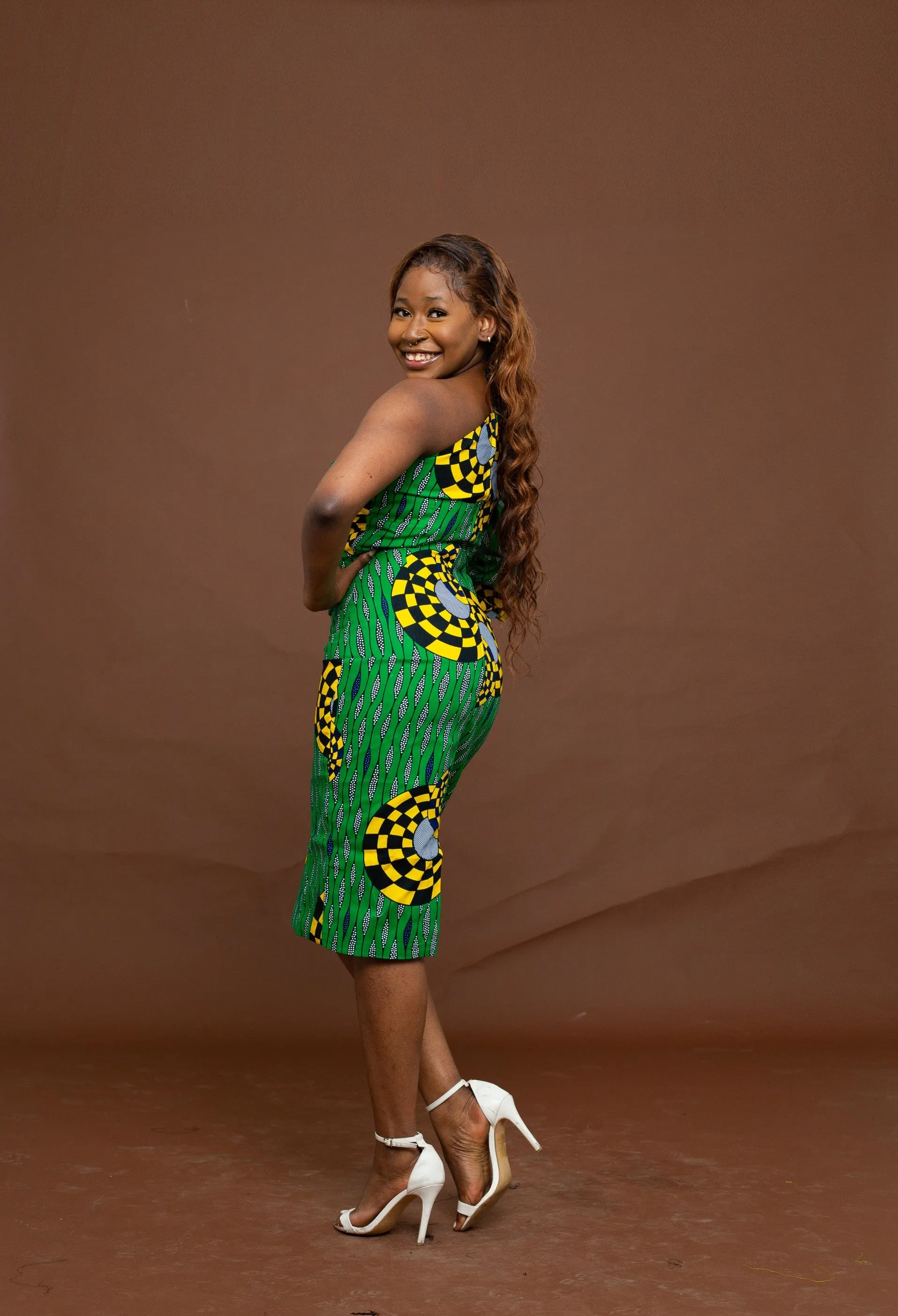 Mukosa Ankara Midi Pencil Dress | Green African Print