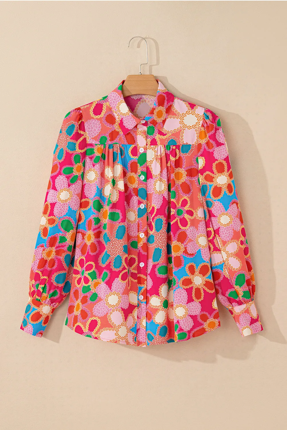 Multicolor Floral Print Bubble Sleeve Shirt