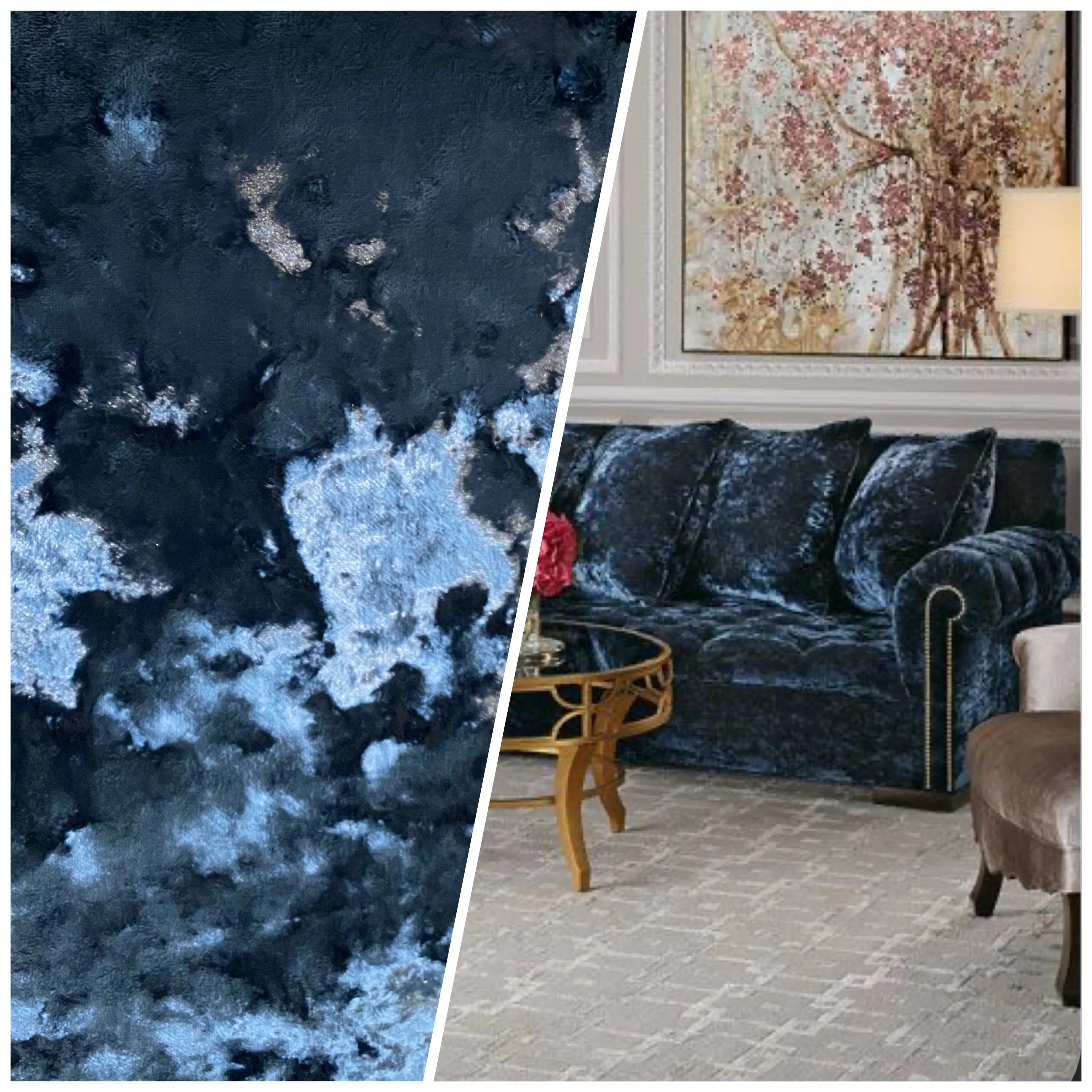 NEW Lord Knight Made in Belgium Crushed Upholstery Velvet Fabric - Navy Blue