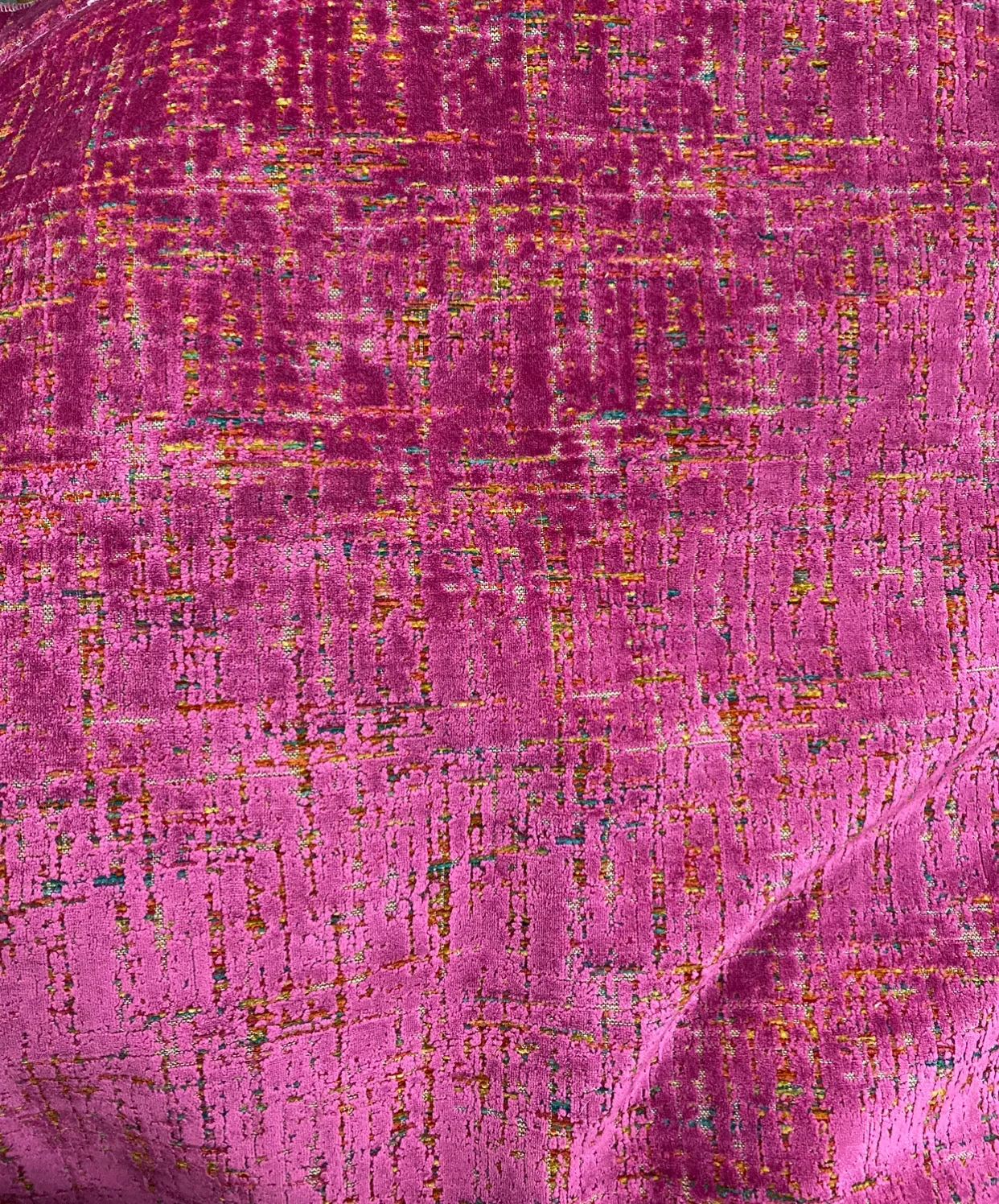 NEW Prince Archibald Novelty Upholstery Burnout Chenille Velvet Fabric in Fuchsia