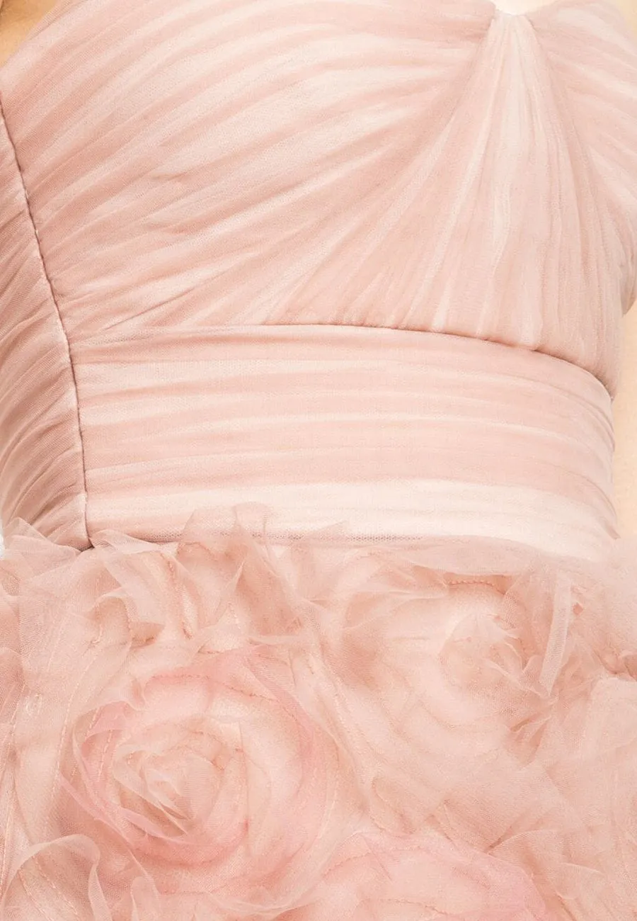 Pink Strapless Ombré Tulle Gown