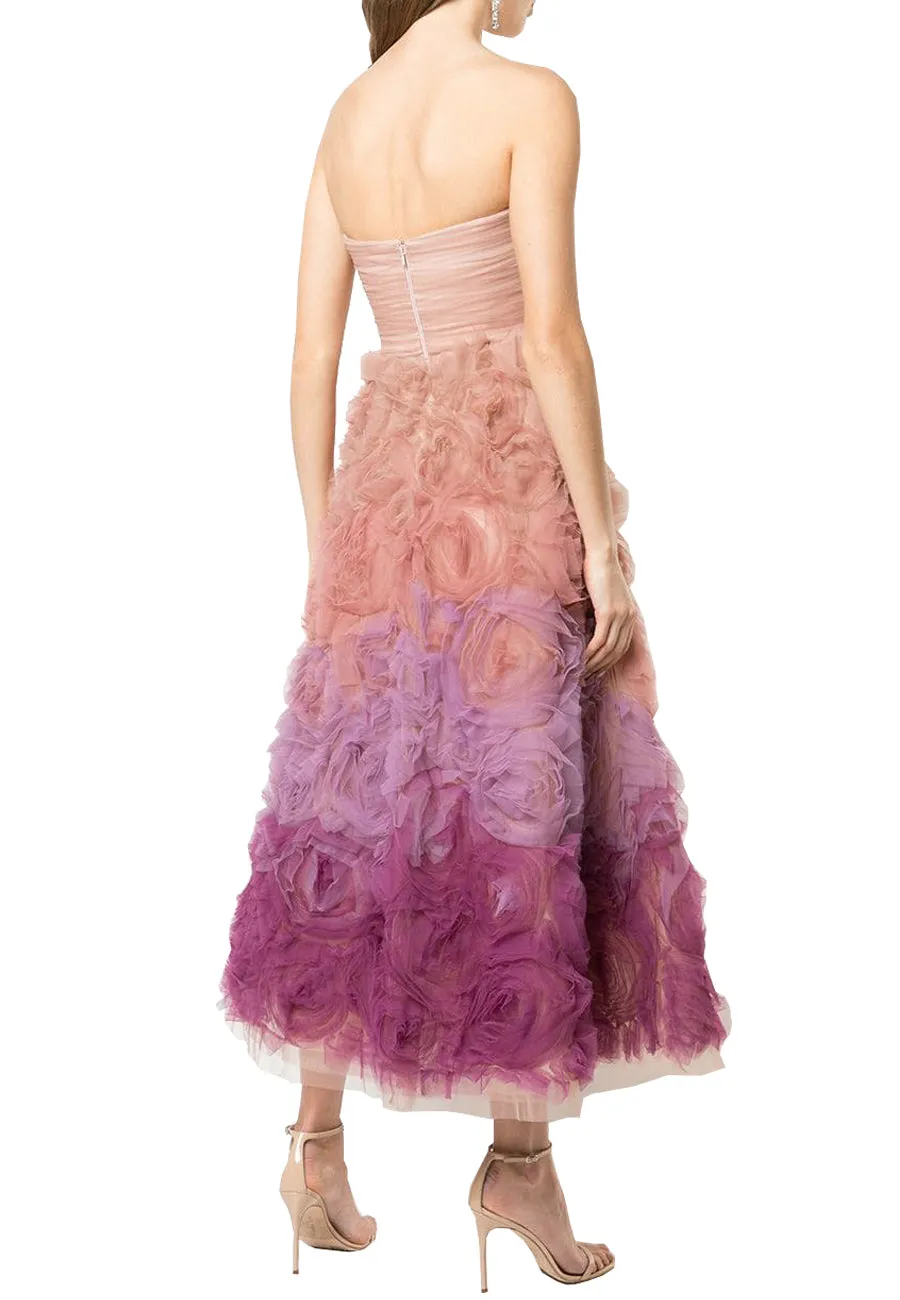 Pink Strapless Ombré Tulle Gown
