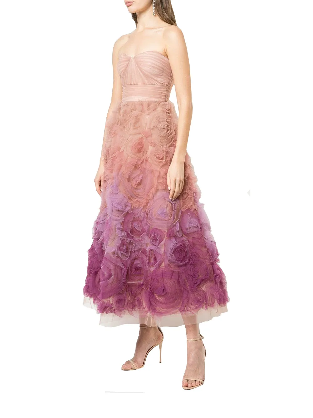 Pink Strapless Ombré Tulle Gown