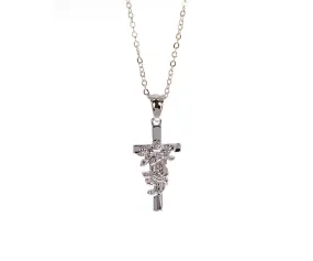 Rose Cross Necklace - Silver