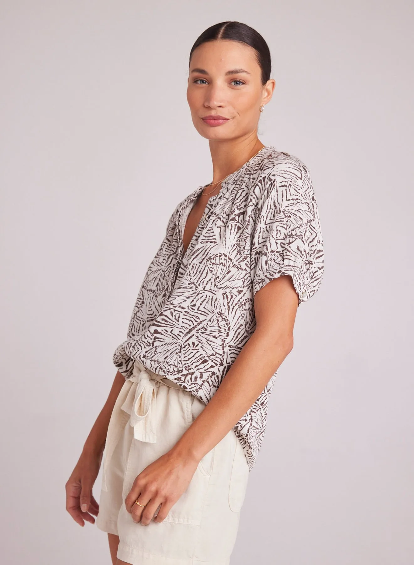 Short Sleeve Shirred Raglan Shirt - Papillon Print
