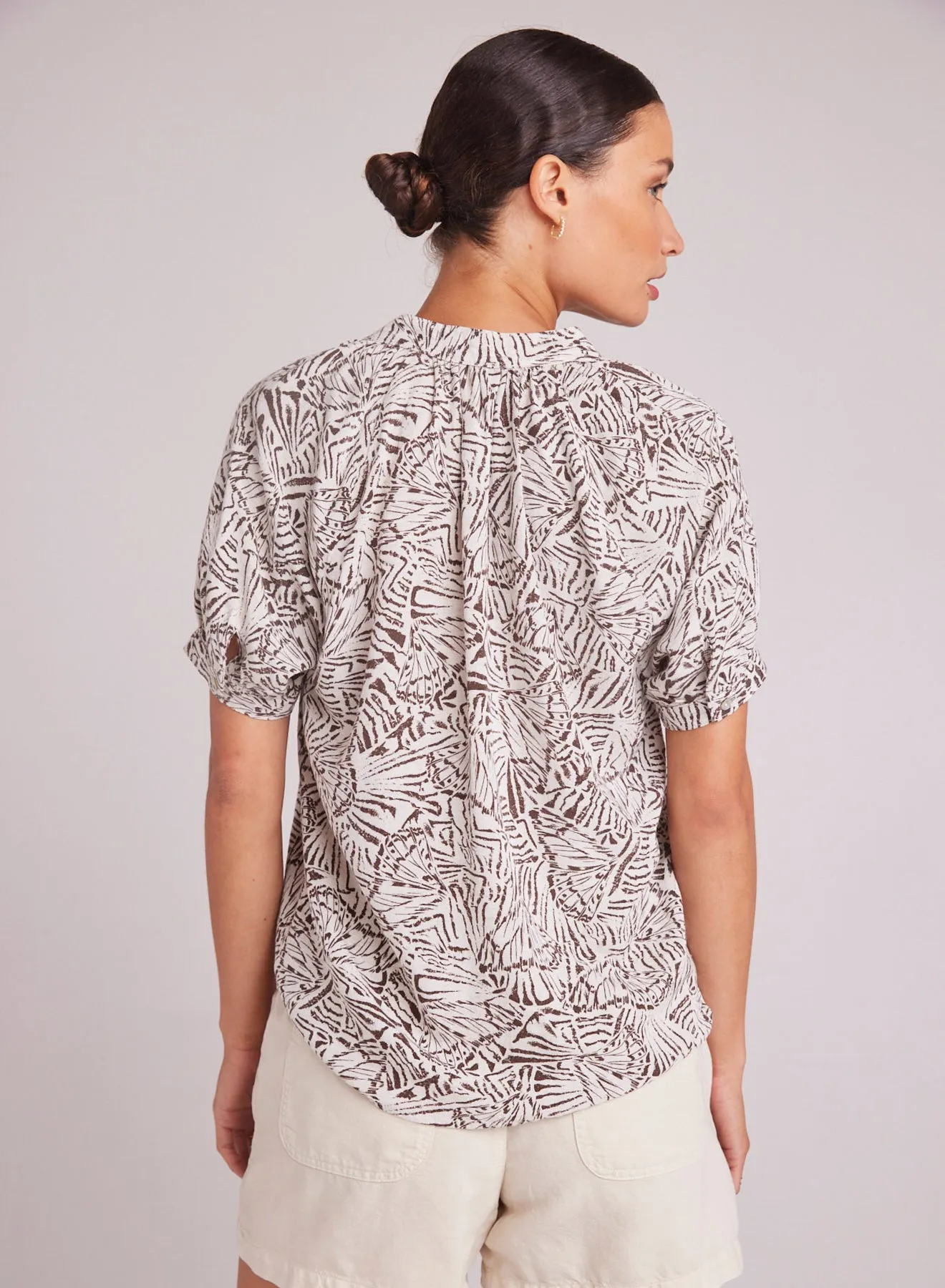 Short Sleeve Shirred Raglan Shirt - Papillon Print