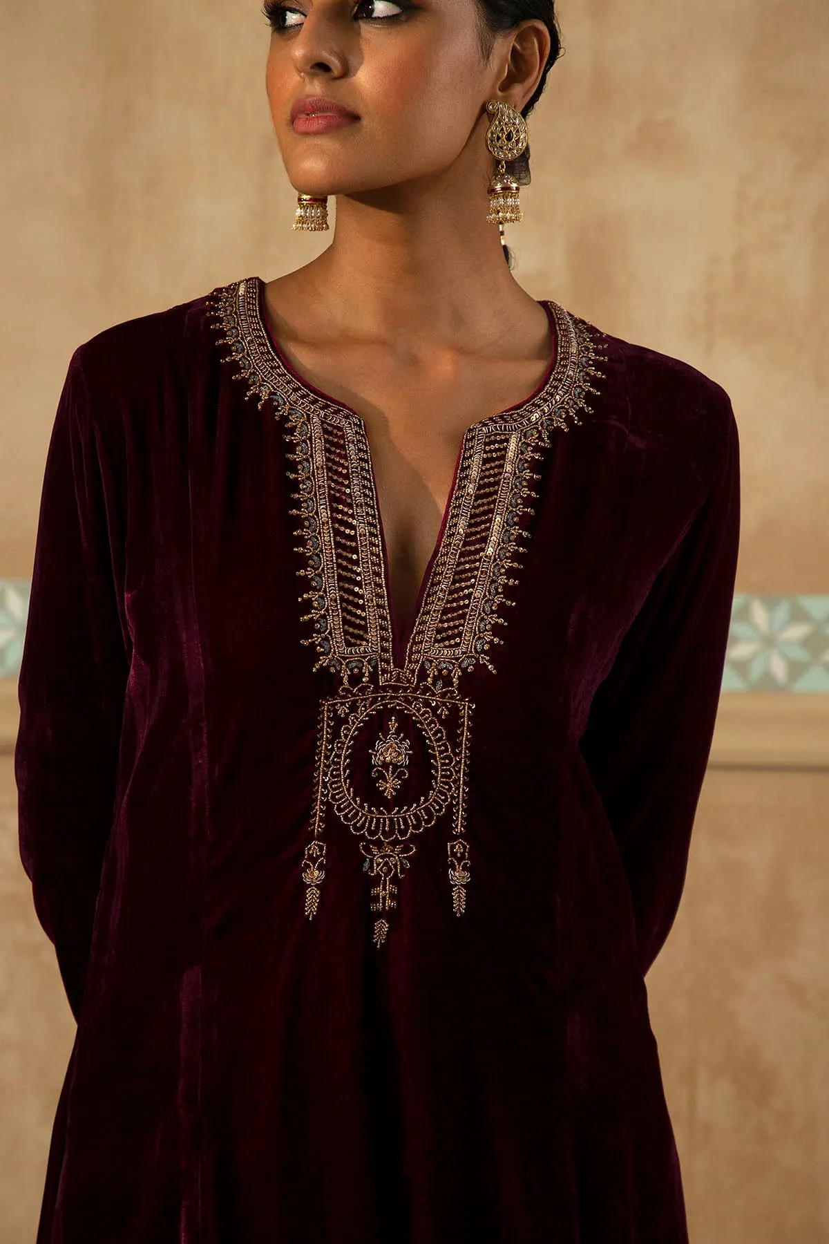 Silk Velvet Mughal Kurta Set-RTS