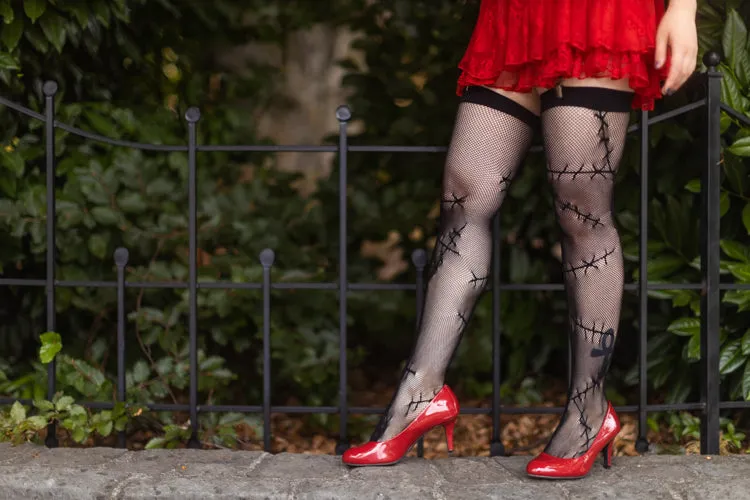 Stitched Up Fishnet Thigh High