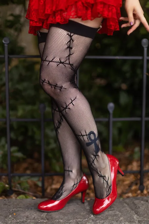 Stitched Up Fishnet Thigh High