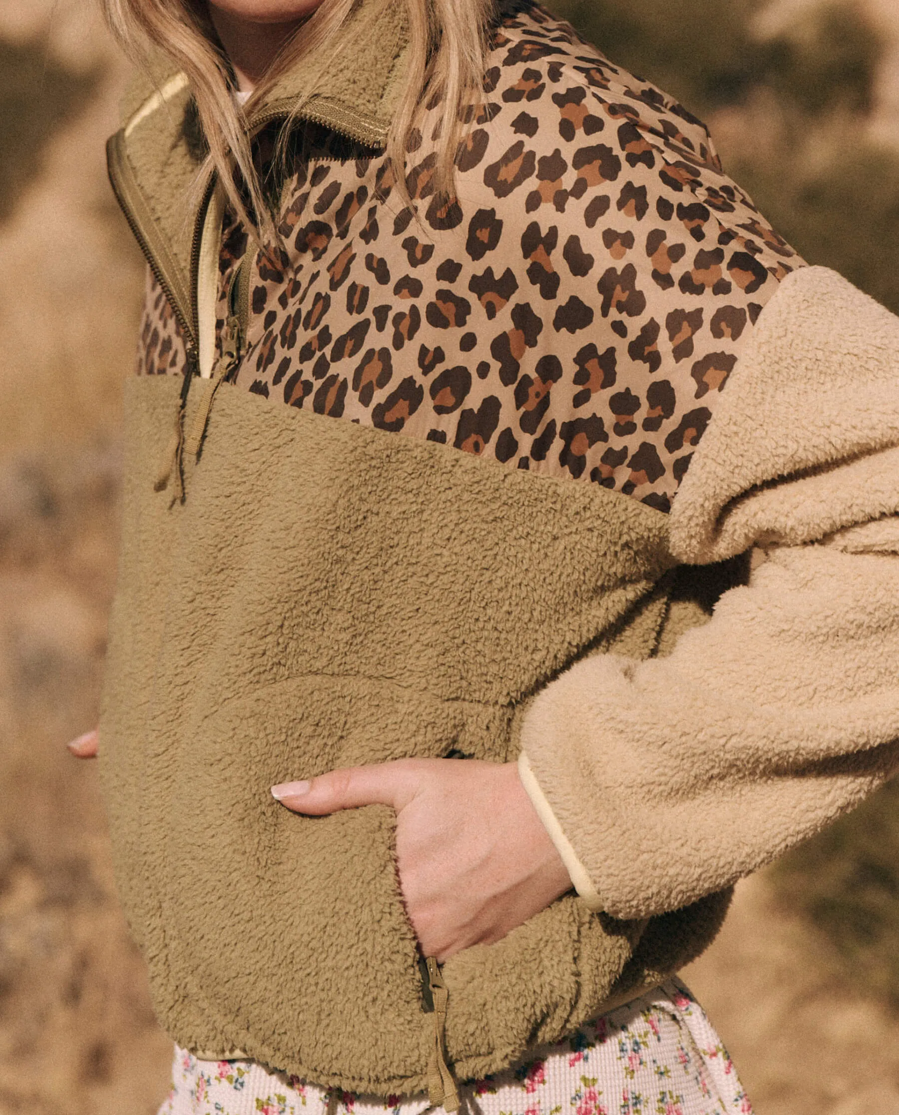 The Plush Colorblock Terrain Half Zip. -- Snow Leopard and Sage Brush