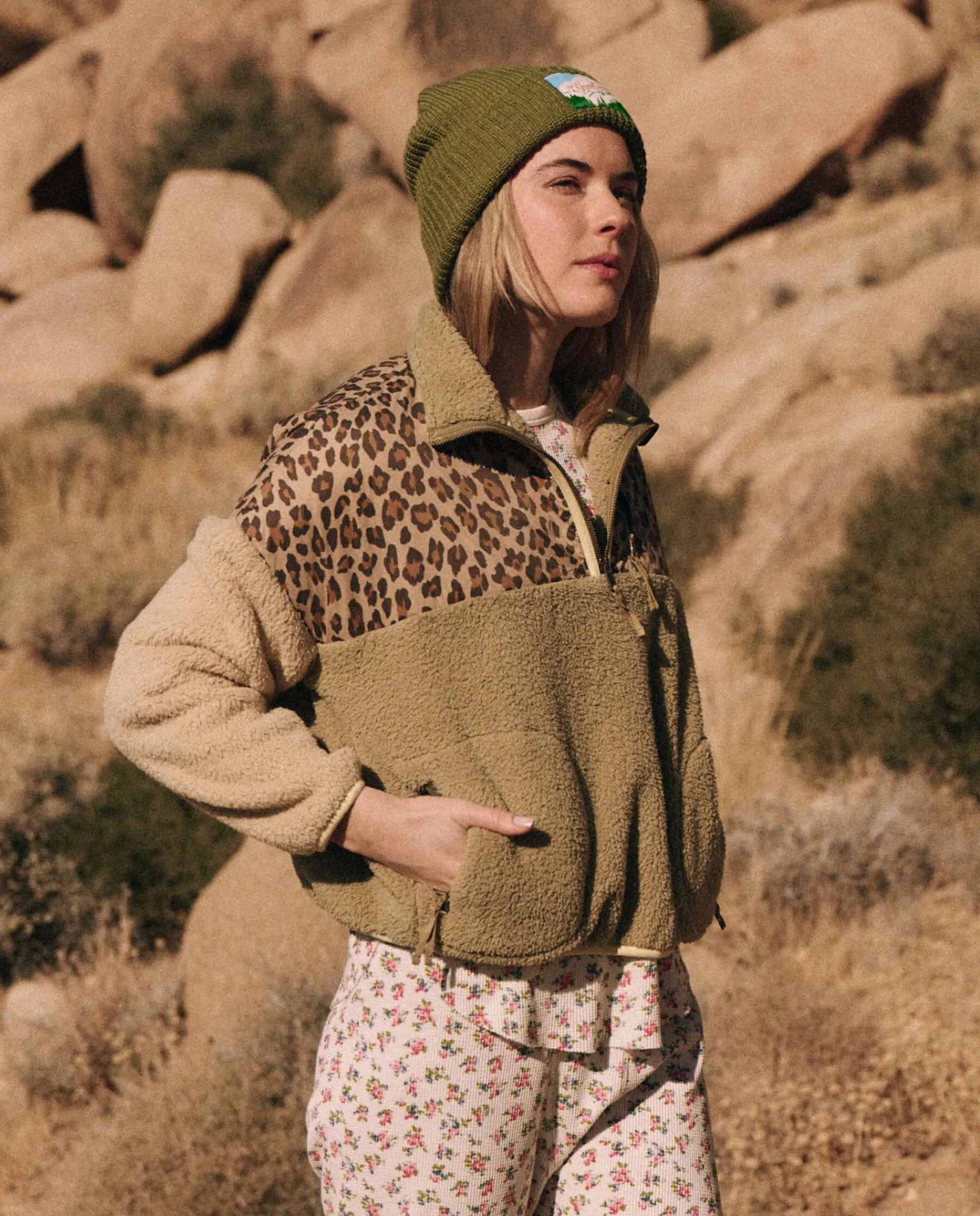 The Plush Colorblock Terrain Half Zip. -- Snow Leopard and Sage Brush