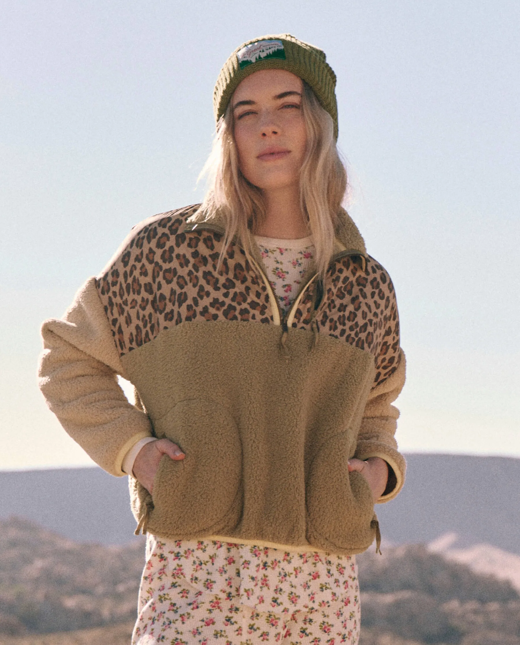The Plush Colorblock Terrain Half Zip. -- Snow Leopard and Sage Brush