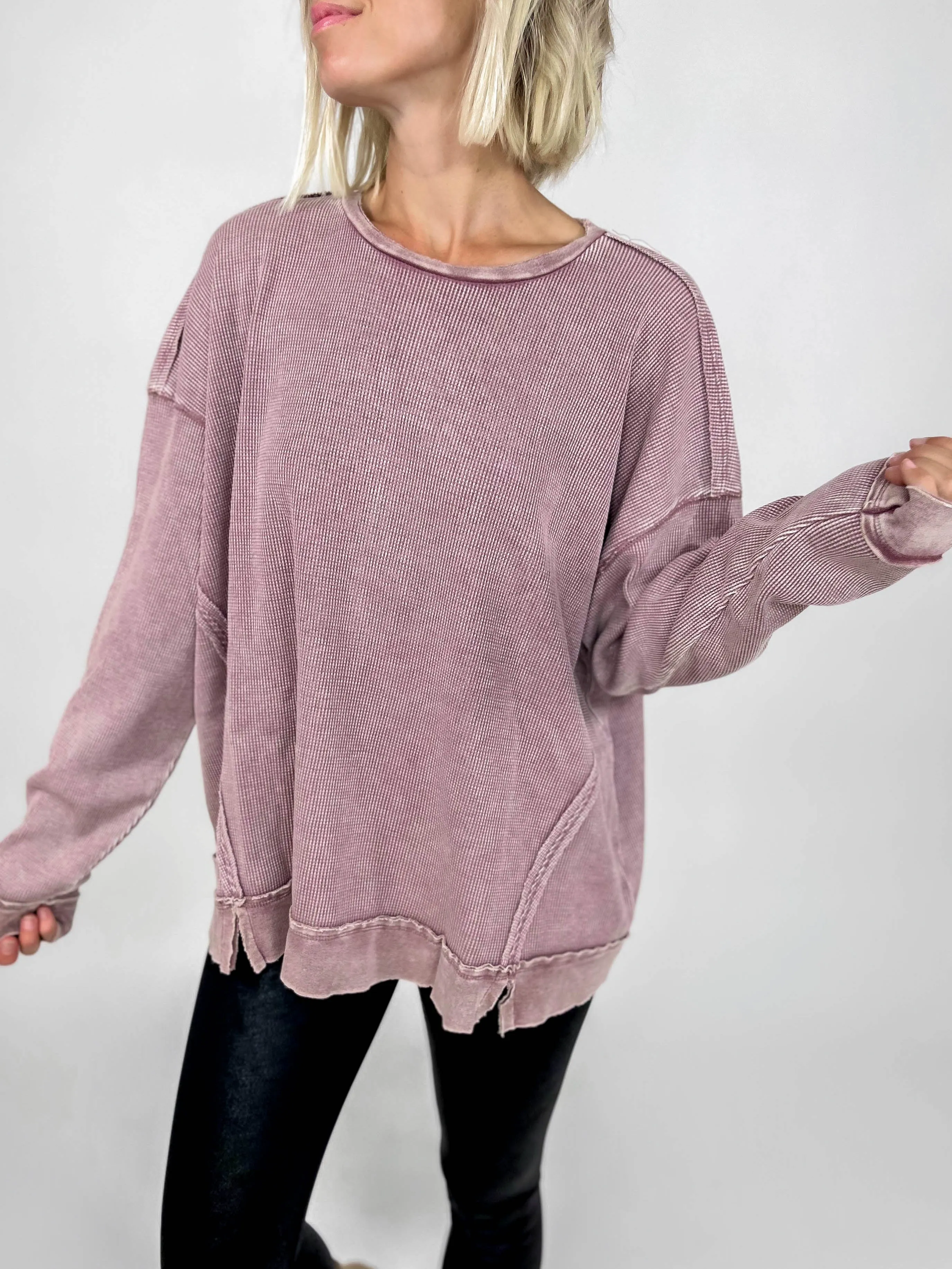 Vernon Thermal Washed Pullover- ROSE TAUPE